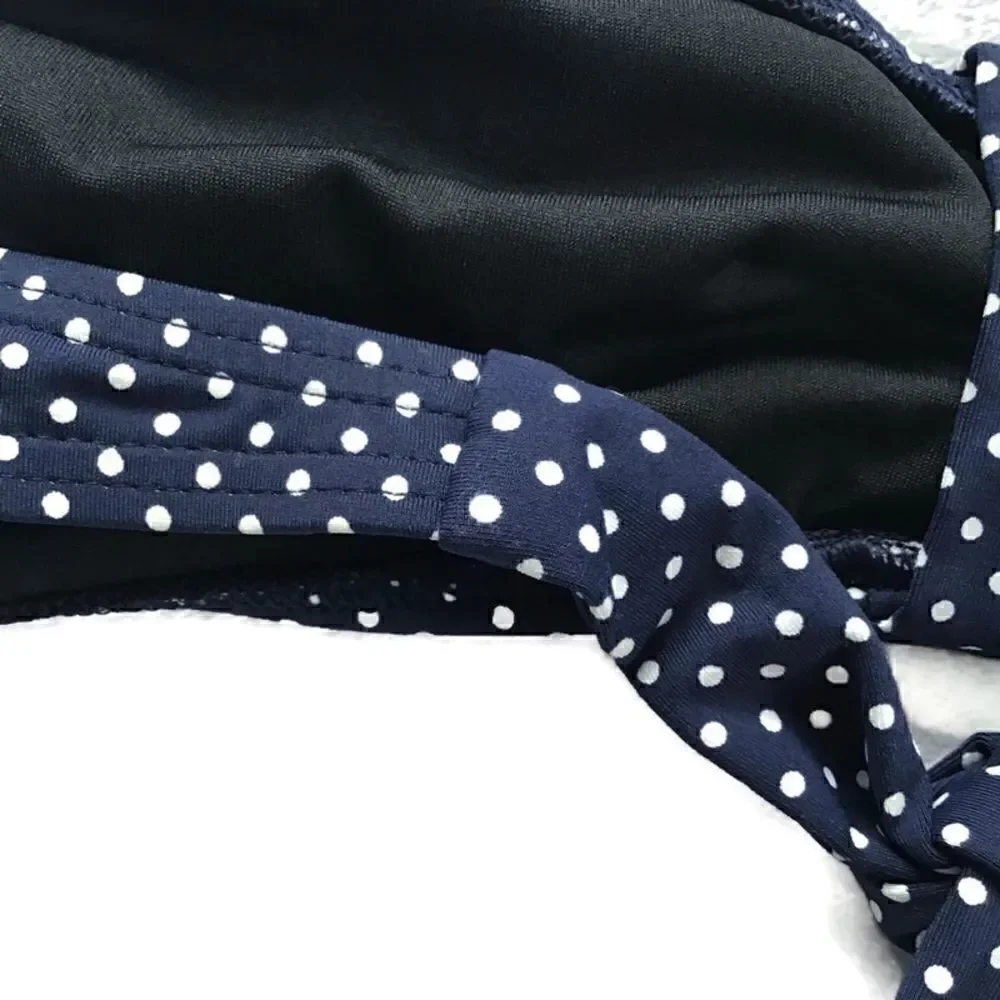 Lands End Polka Dot Halter Bandeau Bikini Top